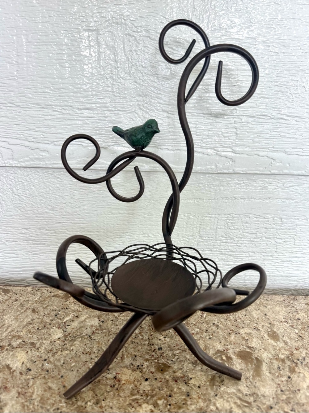 Vintage Bird Nest Garden Scrollwork Rustic Wrought Iron Hand Forge Candle Holder